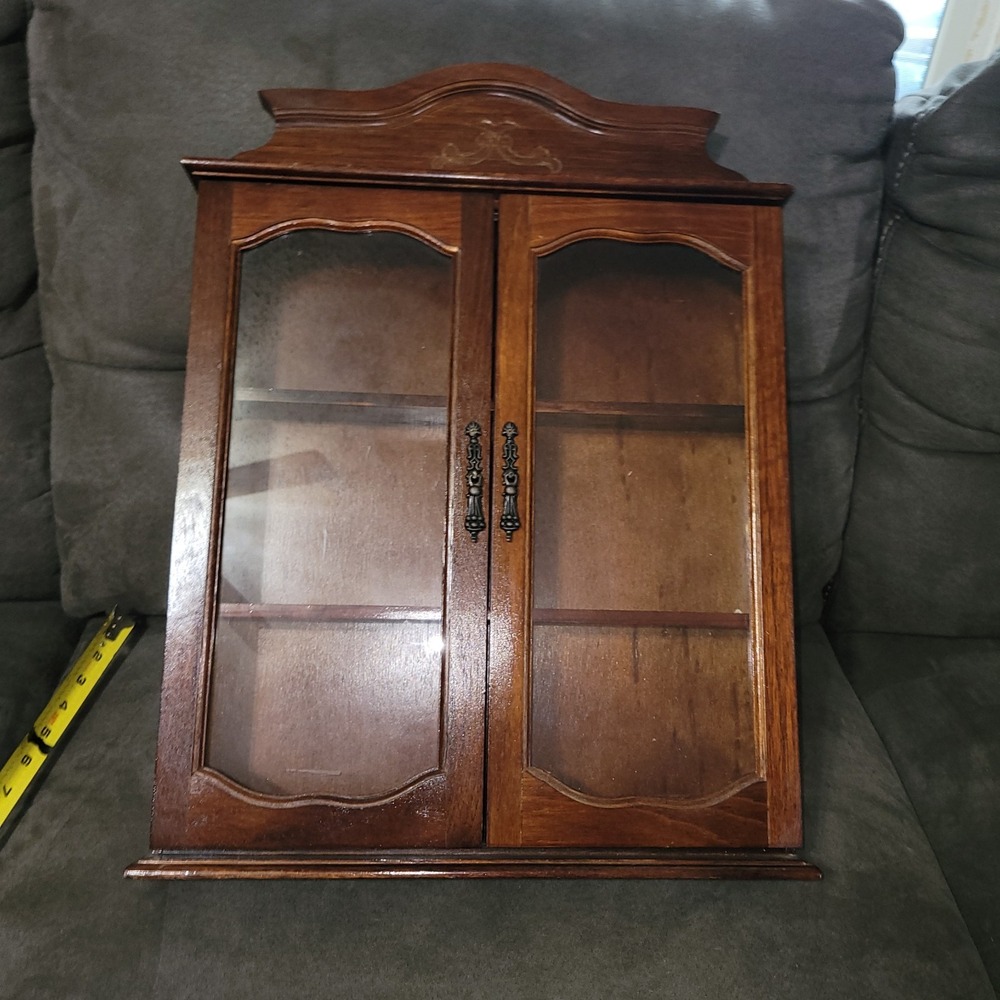 Vintage Wooden Glass Door Wall Hanging Mini Curio Cabinet